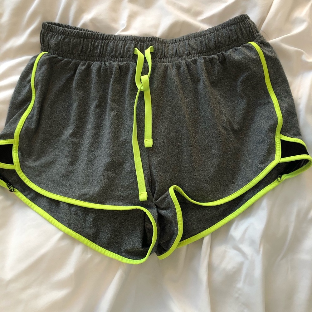 Grey and yellow athletic shorts